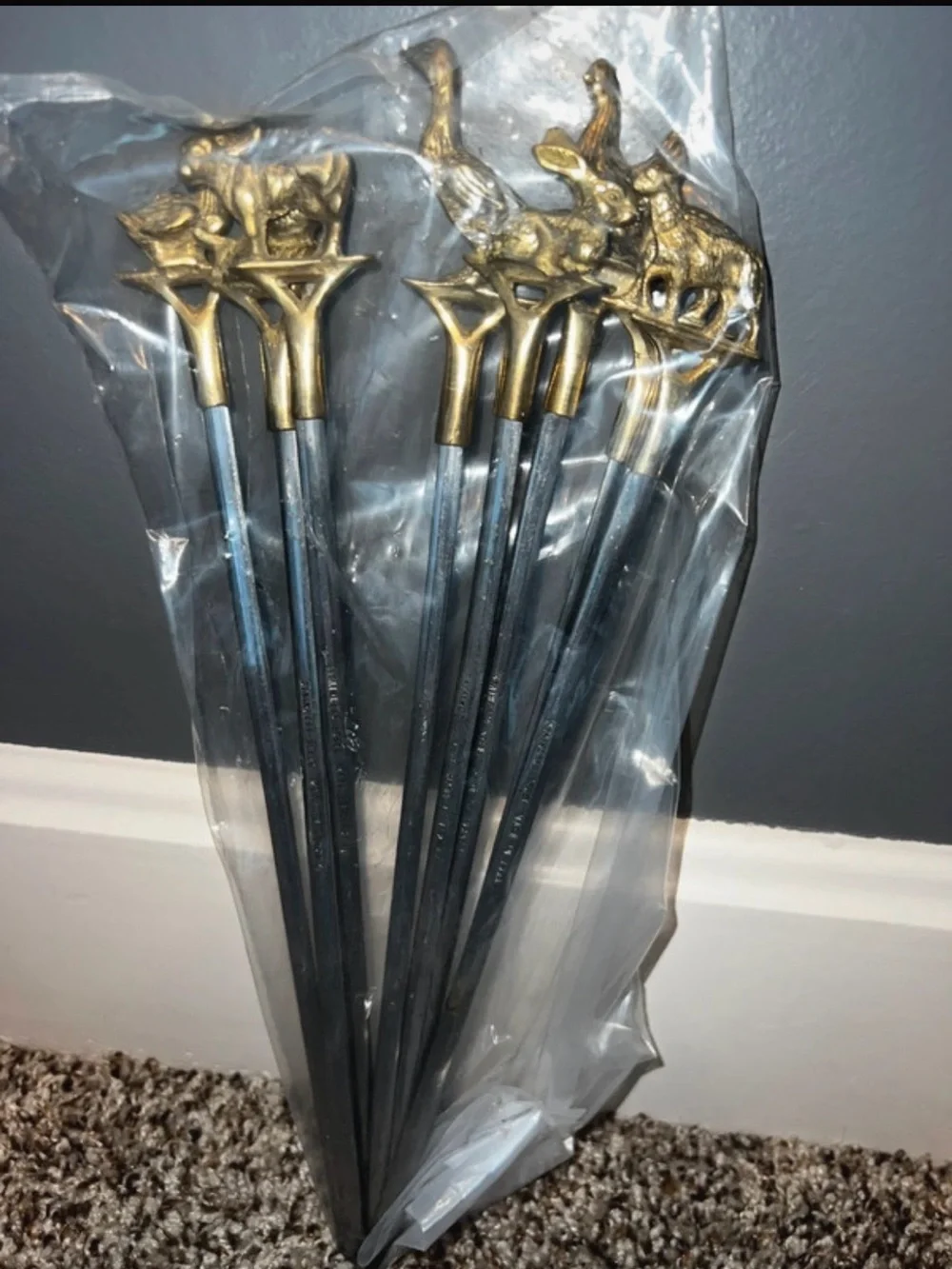 Vintage Turkish Brass and Stainless Steel Skewers 8 piece